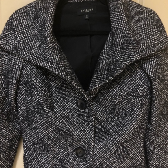 Talbots Black &White Shimmer Tweed Coat 3/4 Sleeve - Picture 3 of 3